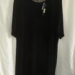 Investments Black Midi Dress with Embellished Neckline